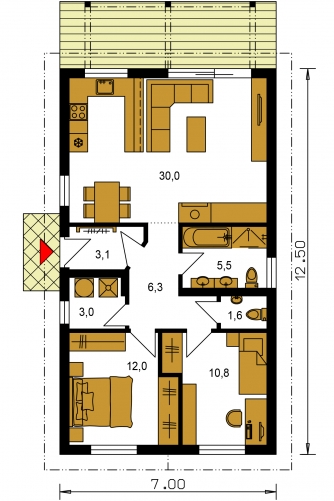 Spiegelverkehrter Entwurf | Grundriss des Erdgeschosses - BUNGALOW 226